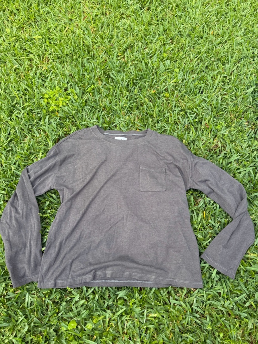 MATE the Label Organic Cotton Tencel Pocket Long Sleeve Tee Charcoal Gray Medium